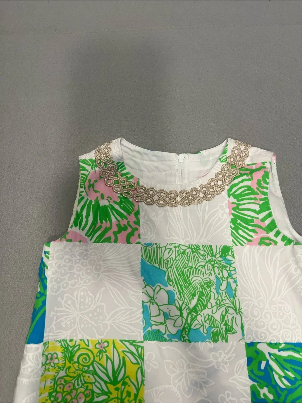 Lilly Pulitzer Girl Size 4 Lioness Patch LITTLE CLASSIC SHIFT Dress Gold Lace